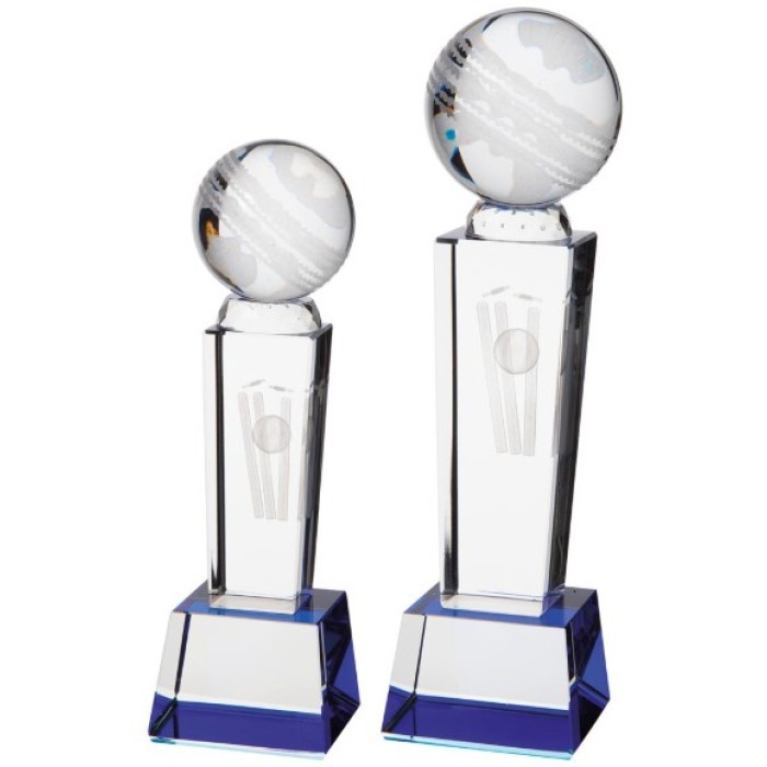 Tribute Cricket Crystal Award - 2 sizes - 180mm - 220mm
